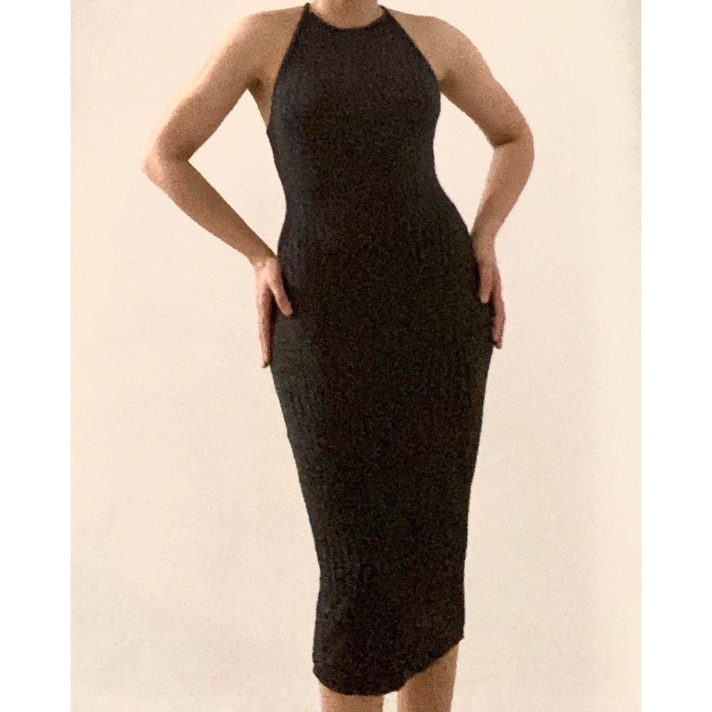 Black and silver midi dress